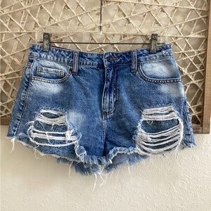 Forever 21 distressed patched Jean shorts